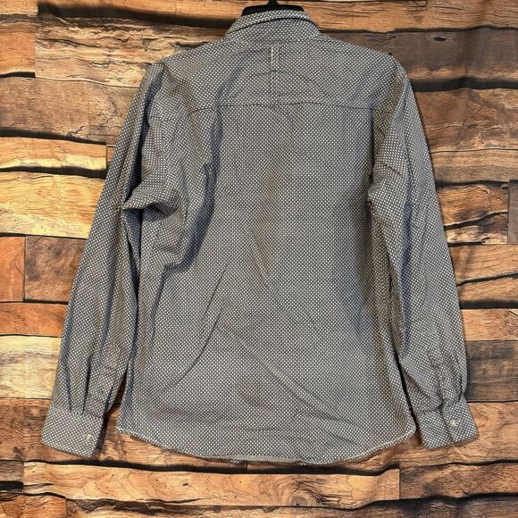 Tranquility Mayhem Mens S Button-Down Shirt Casual Long Sleeve Blue Patterned - Picture 4 of 9